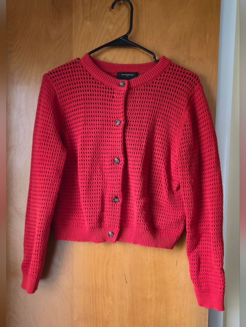 Banana Republic Red Open-Knit Button-Front Cardigan - Picture 1 of 4